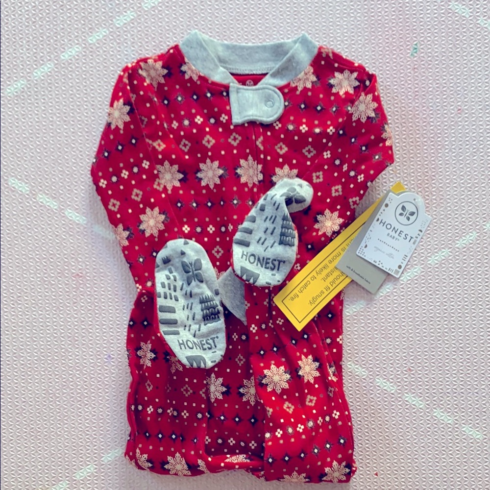 NWT Honest Baby Organic Cotton Holiday Snug-Fit Footed Pajama (Christmas Pajamas